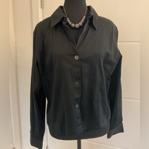 Chicos Cotton Shiny Deep Black Boxy Buttoned Dress Shirt.